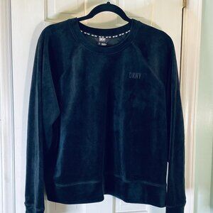 DKNY Sport Luxe Velour Crew Neck Sweatshirt with Embroidered Tonal Logo Size L